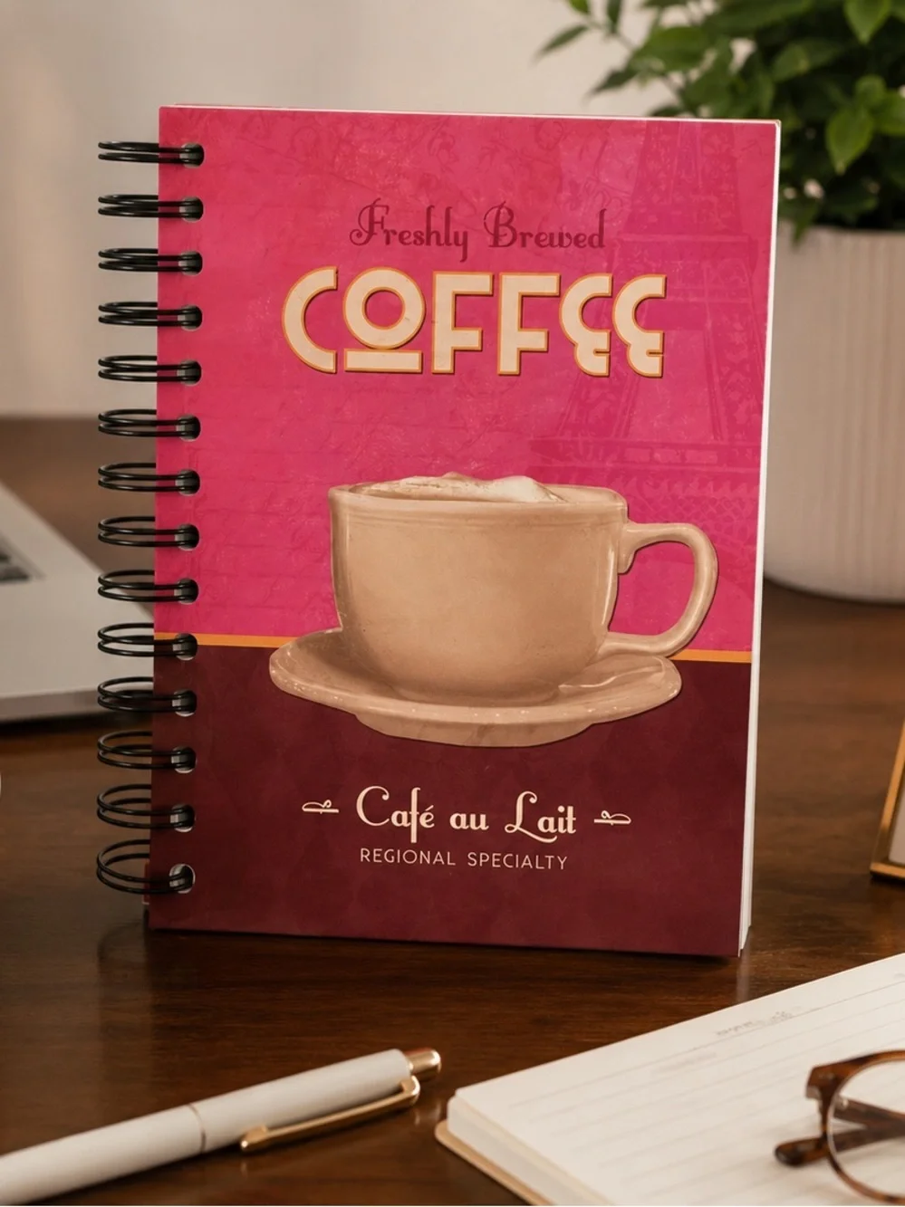 Café au Lait Coffee Spiral Notebook Journal | Cute Aesthetic Lined Notebook 8x6